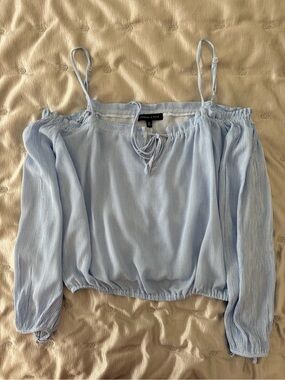 Kendall & Kylie Pale Blue Off-Shoulder Tie Front Blouse